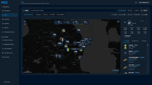 MLS fleet map and operations interface in dark mode
